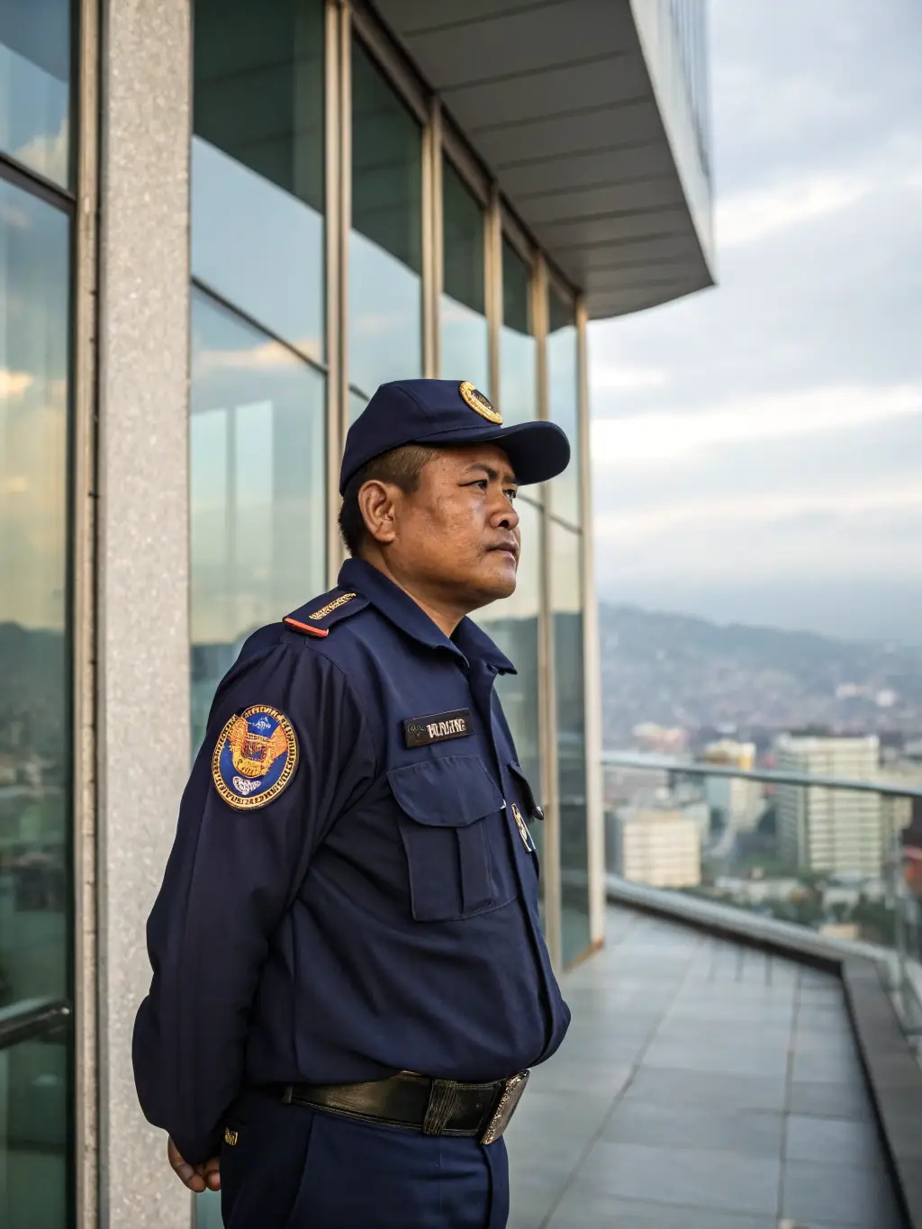 A security professional in uniform, showcasing the company's commitment to licensed and well-trained employees.